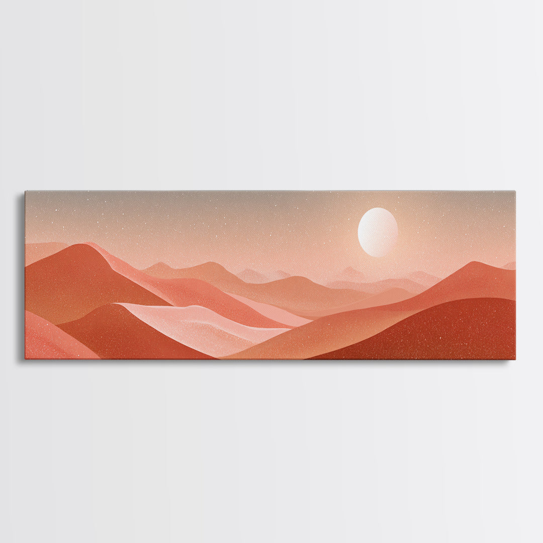 Terracotta Desert Hills Sunset Wall Art, Modern Landscape Canvas Print, Earth Tone Decor For Living Room And Office Decor