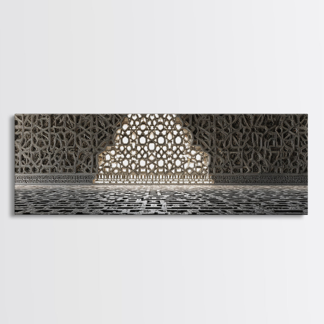 Intricate Islamic Architecture Night Festival Amazing Illuminated Landscape Framed Canvas Print For Spiritual Home Decor And Unique Wall Art