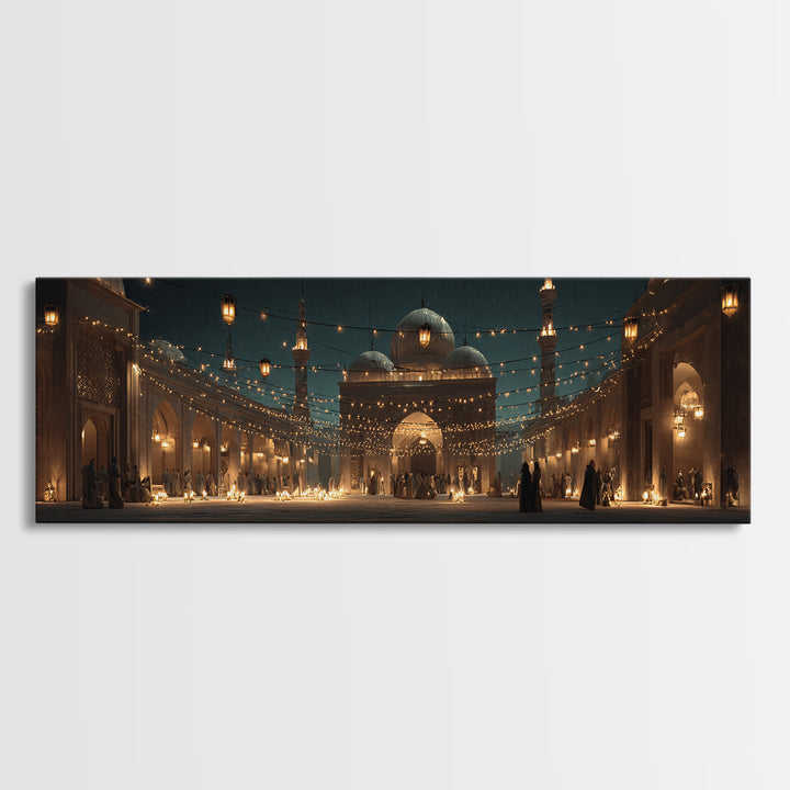 Magical Middle Eastern Courtyard With Lantern String Lights At Night Wall Art For Home Decor And Living Room Canvas Print