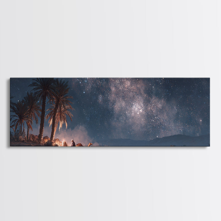 Enchanting Desert Night With Caravan And Starry Sky Mystical Wall Art Canvas Print For Boho Decor