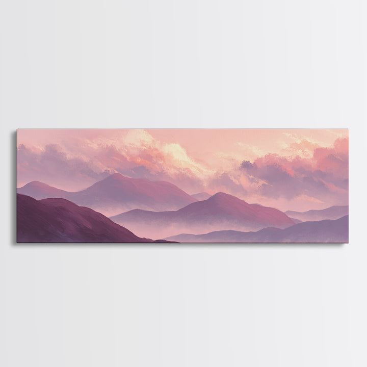 Misty Purple Mountains At Sunrise Wall Art, Modern Landscape Canvas Print, Calming Bedroom Decor And Living Room Wall Art Prints