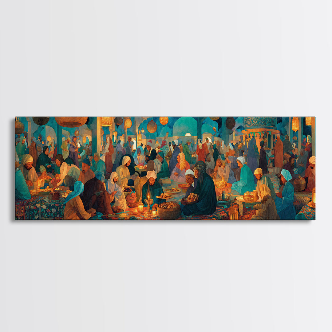 Colorful Middle Eastern Market Scene Painting Wall Art Captivating Cultural Artwork Framed Canvas Print