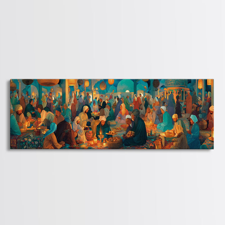 Colorful Middle Eastern Market Scene Painting Wall Art Captivating Cultural Artwork Framed Canvas Print