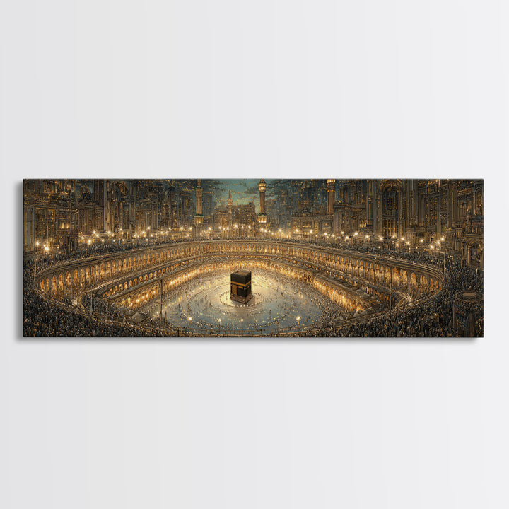 Spectacular Mosque With Kaaba Pilgrimage Scene Framed Canvas Print Islam Religious Wall Art Home Decor
