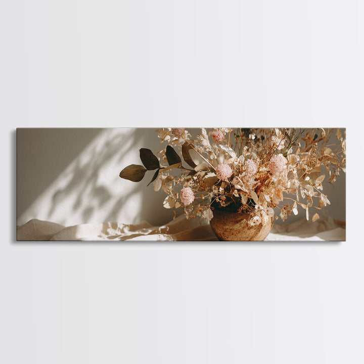 Warm Dried Flower Bowl Still Life Canvas Print, Neutral Botanical Wall Art, Boho Shelf Decor, Earth Tone Home Decor, Gift For Her