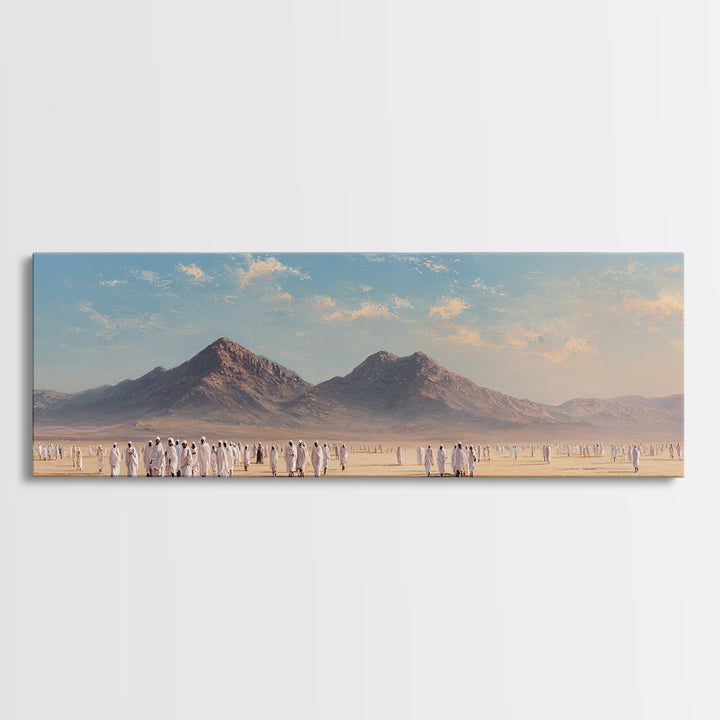 Spiritual Pilgrimage Across Expansive Desert Landscape With Mountaintops Wall Art