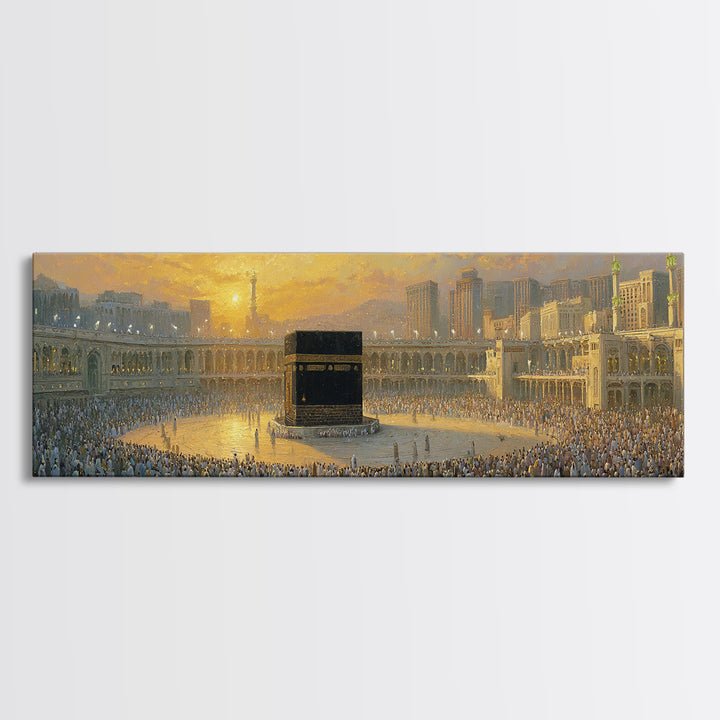 Kaaba At Mecca During Hajj Framed Canvas Print, Islamic Wall Art, Prayer Room Decor, Muslim Gift, Panoramic Mosque Art Print