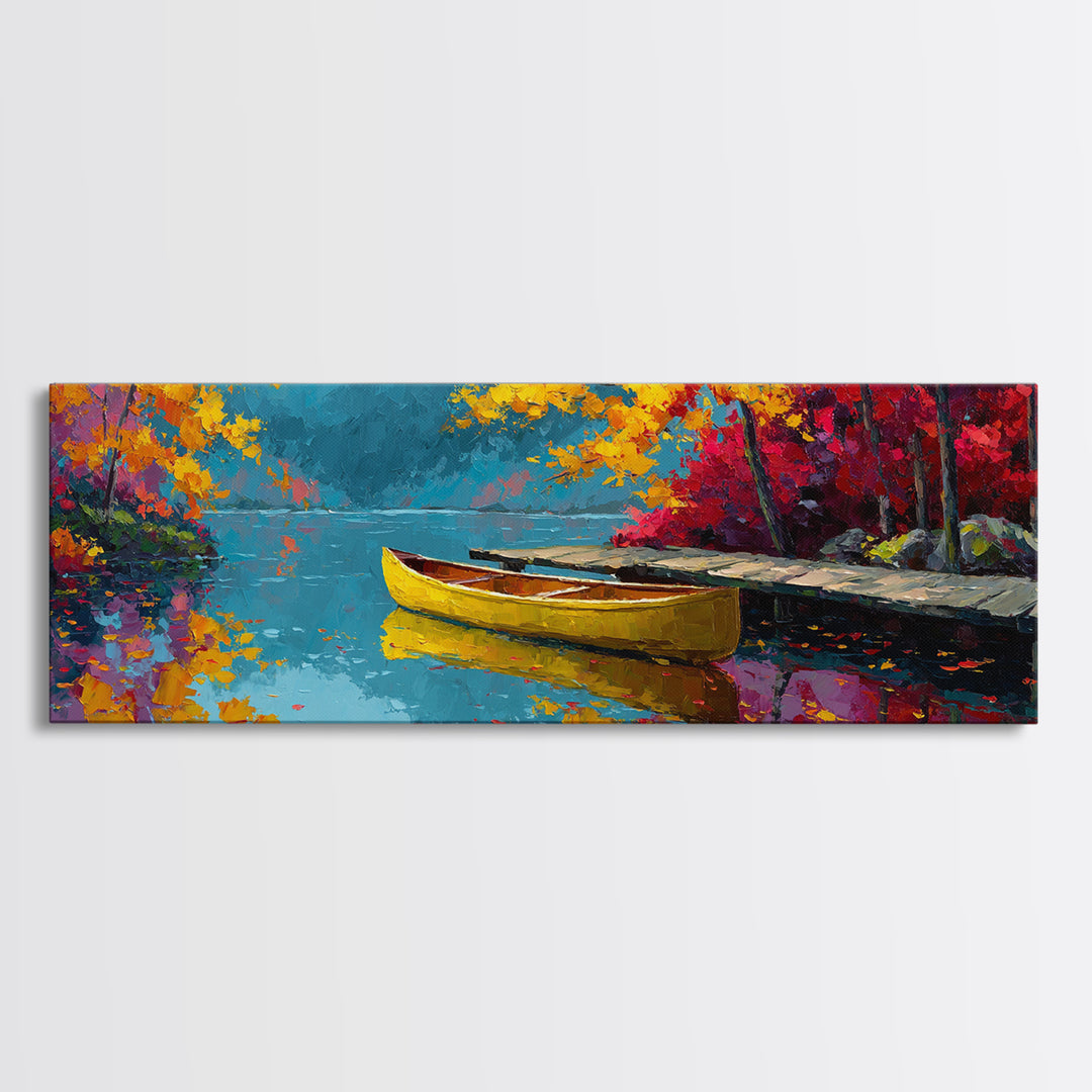 Serene Misty Forest Lake With Canoe Landscape Wall Art Framed Canvas Print For Nature Lover Home Decor