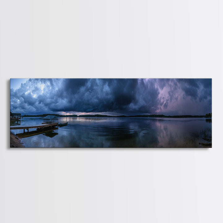 Dramatic Stormy Lake Panorama With Powerful Clouds And Calm Water Reflections Canvas Print