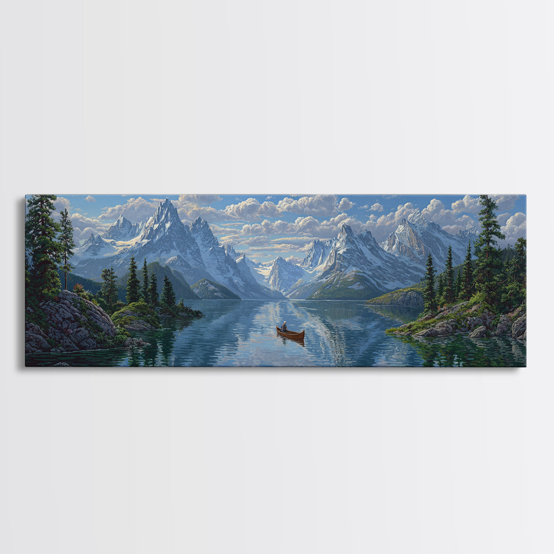 Peaceful Evening Paddleboarder Landscape Watercolor Painting Wall Art Tranquil Outdoor Scene Canvas Print