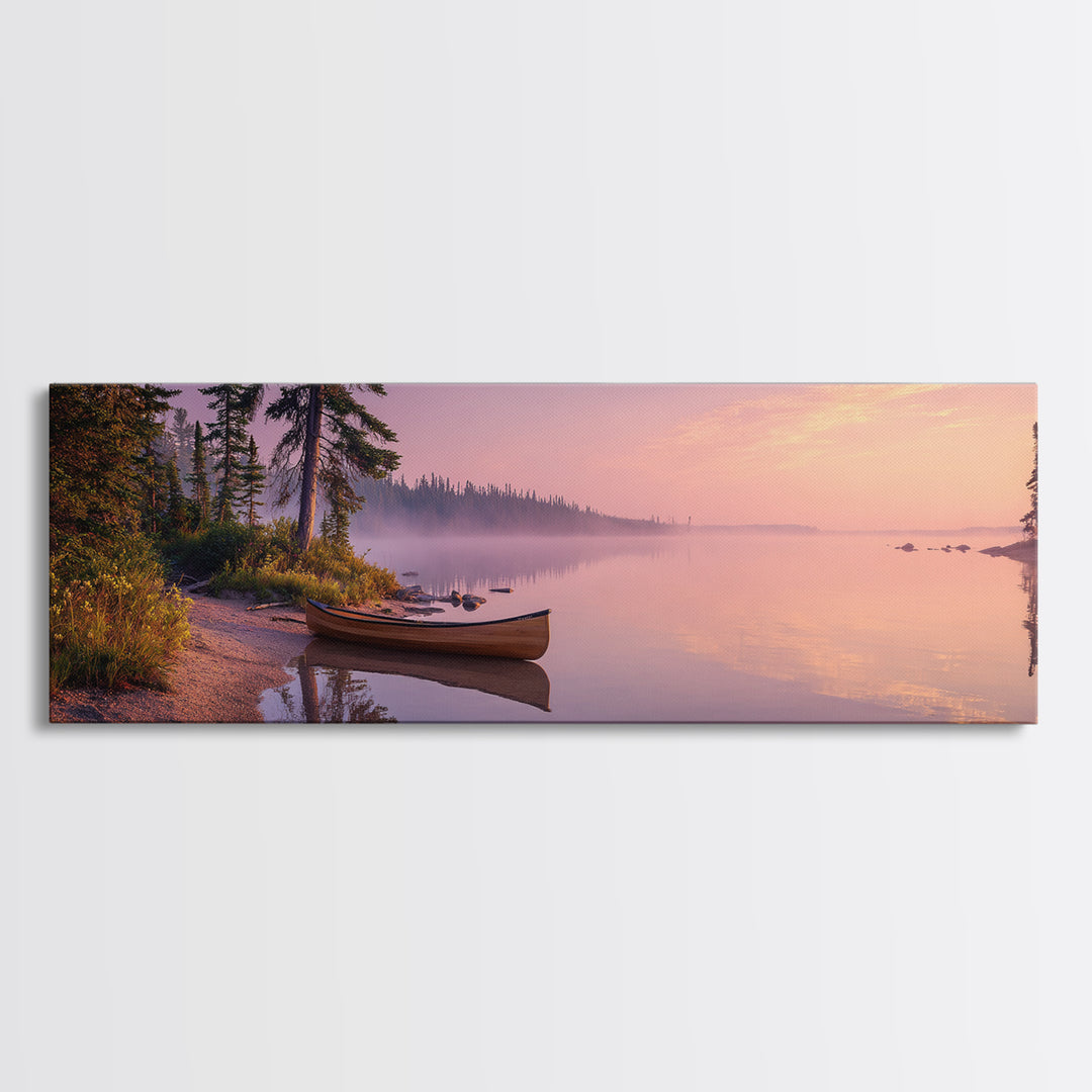 Majestic Sunset Over Misty Lake Landscape Painting Wall Art Canvas Print Rustic Nature Wall Decor