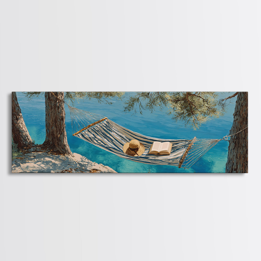 Coastal Hammock By Turquoise Water Wall Art, Beach House Canvas Print, Relaxing Nature Decor, Summer Lake House Gift For Her