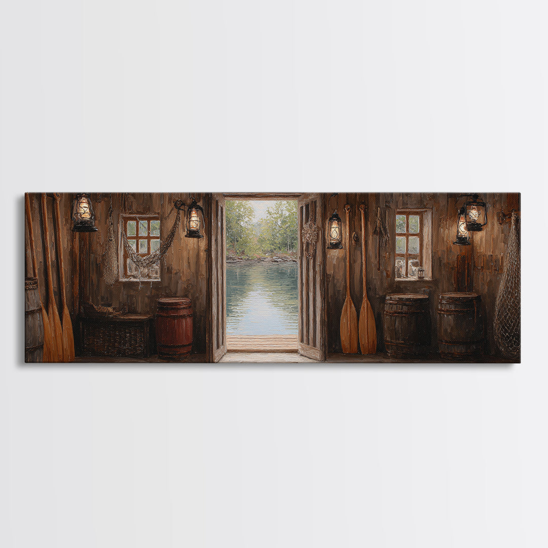 Rustic Lakeside Cabin Interior With Canoe Paddles Wall Art, Farmhouse Decor, Lake House Decor, Housewarming Gift For Him