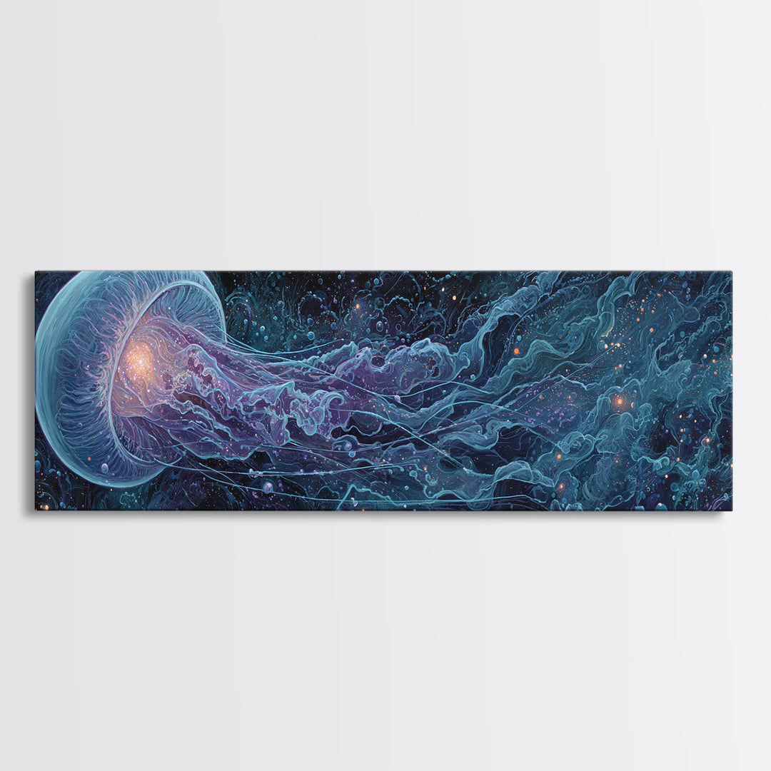 Cosmic Jellyfish Canvas Print, Glowing Ocean Creature, Celestial Sea Life Wall Decor, Marine Biology Gift, Coastal Wall Art
