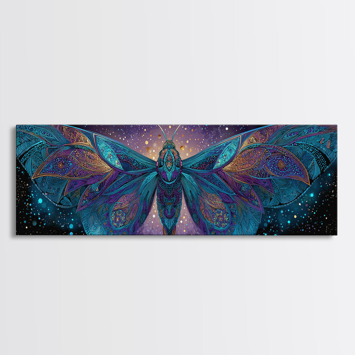 Celestial Moth Wall Art, Intricate Mandala Wings Canvas Print, Mystical Boho Decor, Large Psychedelic Cosmic Statement Art