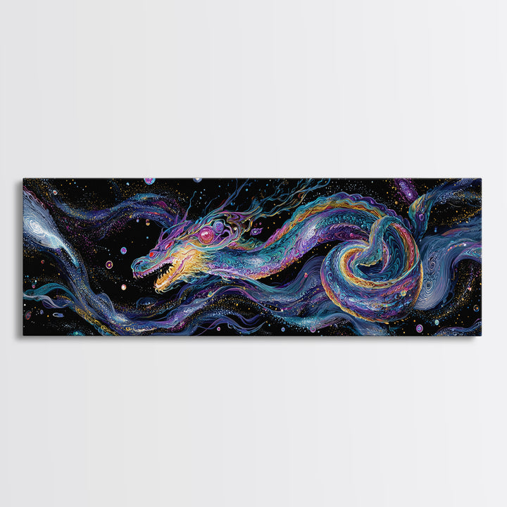 Cosmic Dragon Serpent Swimming Through Galaxies Wall Art, Fantasy Space Canvas Print For Gamer Room Decor And Gift For Him