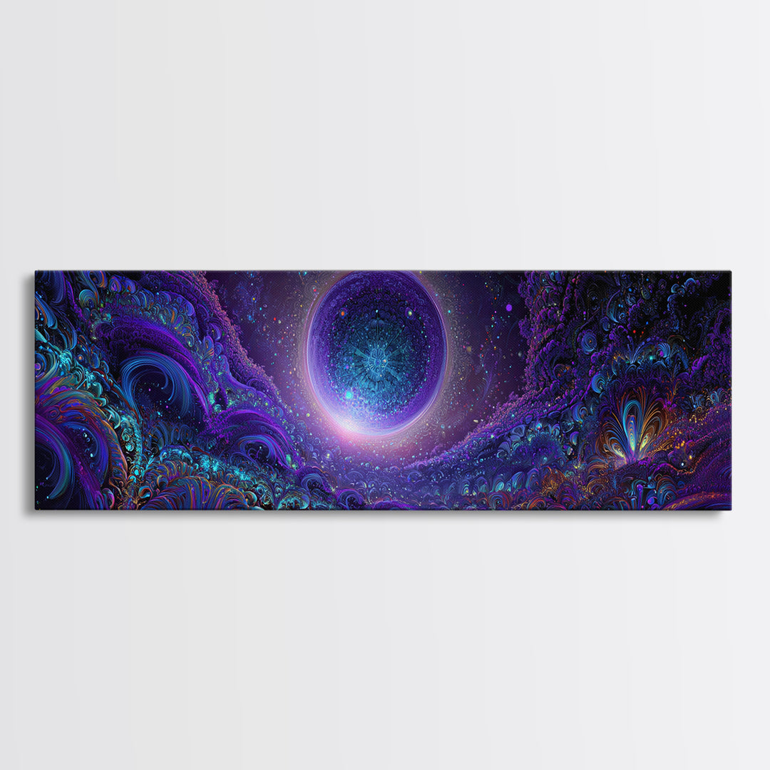Cosmic Fractal Eclipse Canvas Print, Psychedelic Wall Art, Celestial Abstract Space Decor, Mystical Galaxy Statement Artwork