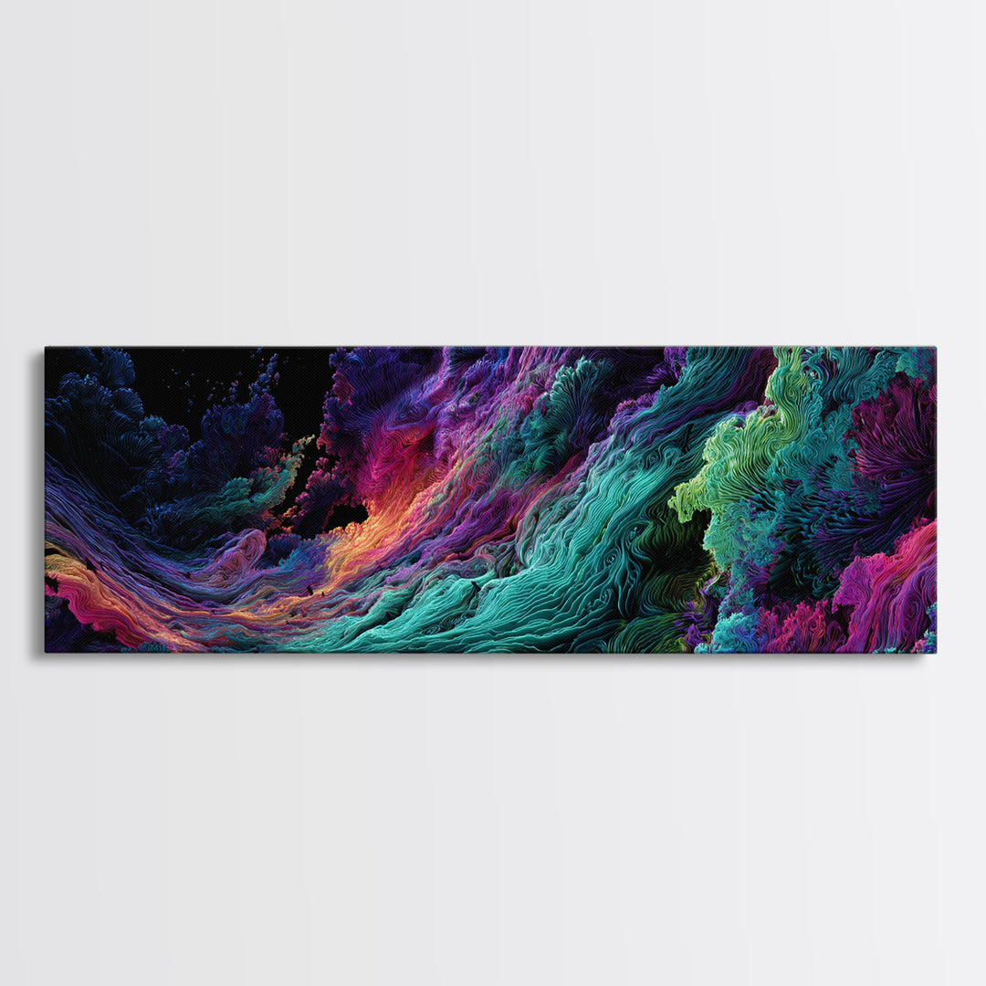 Vibrant Fractal Ocean Wave Canvas Print, Psychedelic Abstract Art, Colorful Wall Decor, Modern Statement Living Room Art