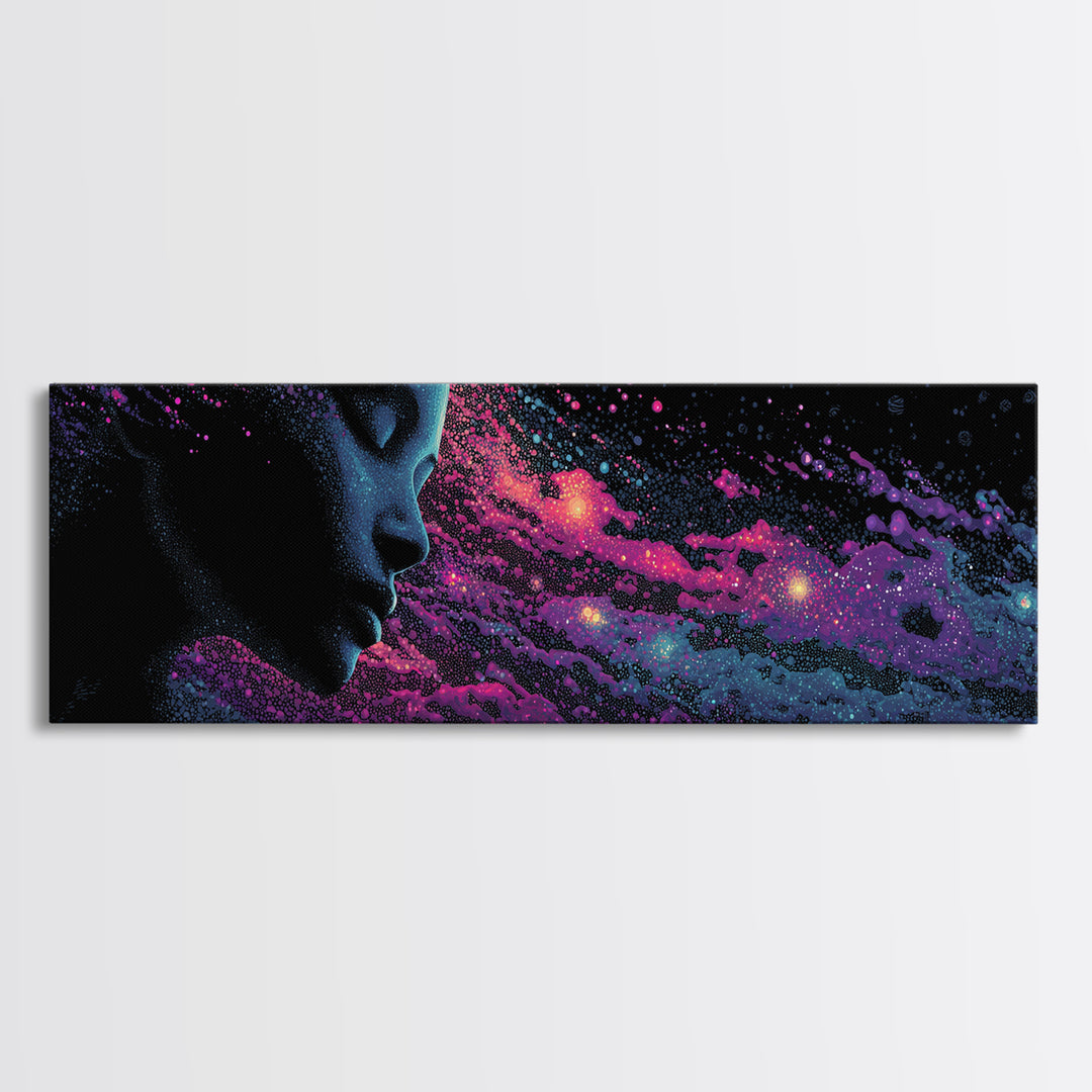 Cosmic Woman Profile Wall Art, Celestial Galaxy Canvas Print, Psychedelic Space Decor, Mystical Feminine Statement Art Gift