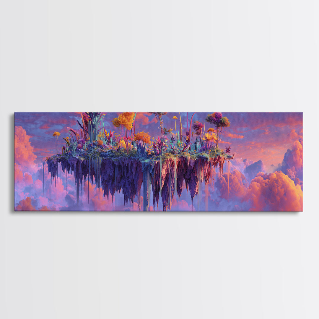 Floating Sky Island Garden In Pink Clouds Canvas Print, Fantasy Landscape Wall Art, Dreamy Botanical Decor, Whimsical Gift