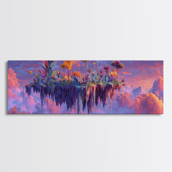 Floating Sky Island Garden In Pink Clouds Canvas Print, Fantasy Landscape Wall Art, Dreamy Botanical Decor, Whimsical Gift