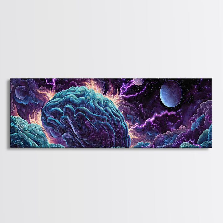 Surreal Cosmic Brain Storm Canvas Print, Psychedelic Space Wall Decor, Sci Fi Wall Art, Mystical Office Decor, Gift For Him