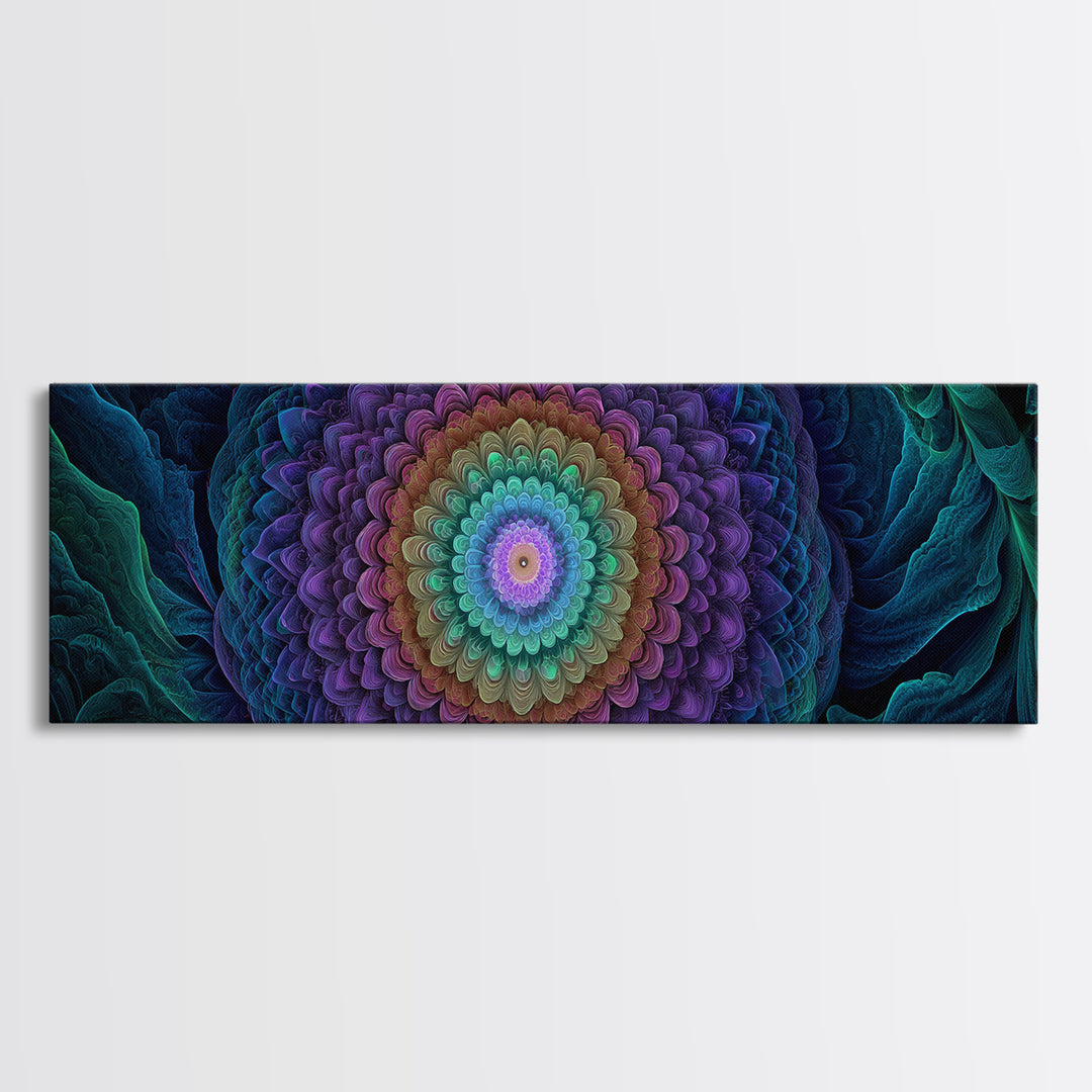 Rainbow Mandala Flower Fractal Wall Art, Spiritual Psychedelic Canvas Print, Boho Meditation Decor, Colorful Zen Gift Idea