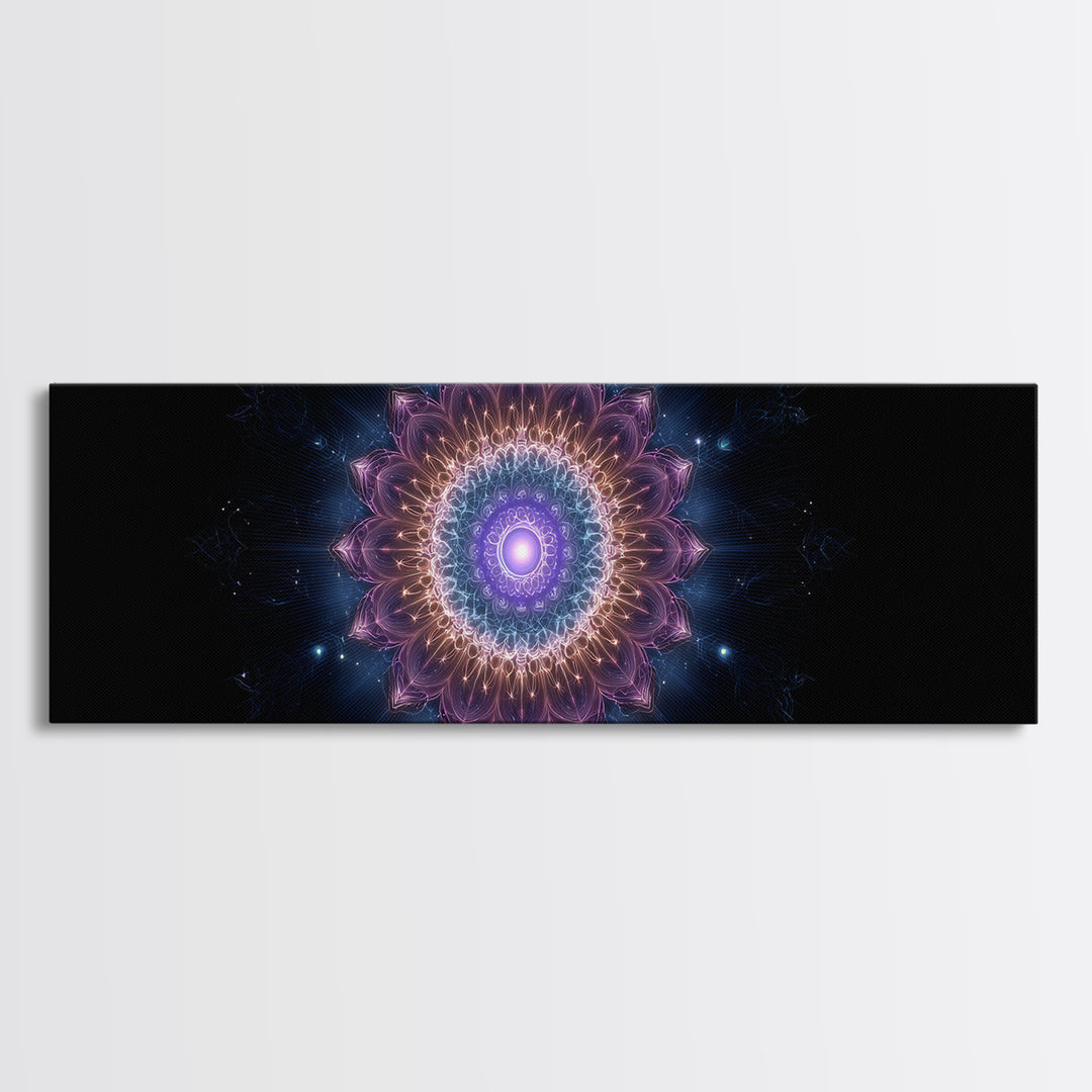 Glowing Purple Mandala Cosmic Wall Art, Celestial Abstract Canvas Print, Spiritual Decor, Meditation Room Art Gift For Her