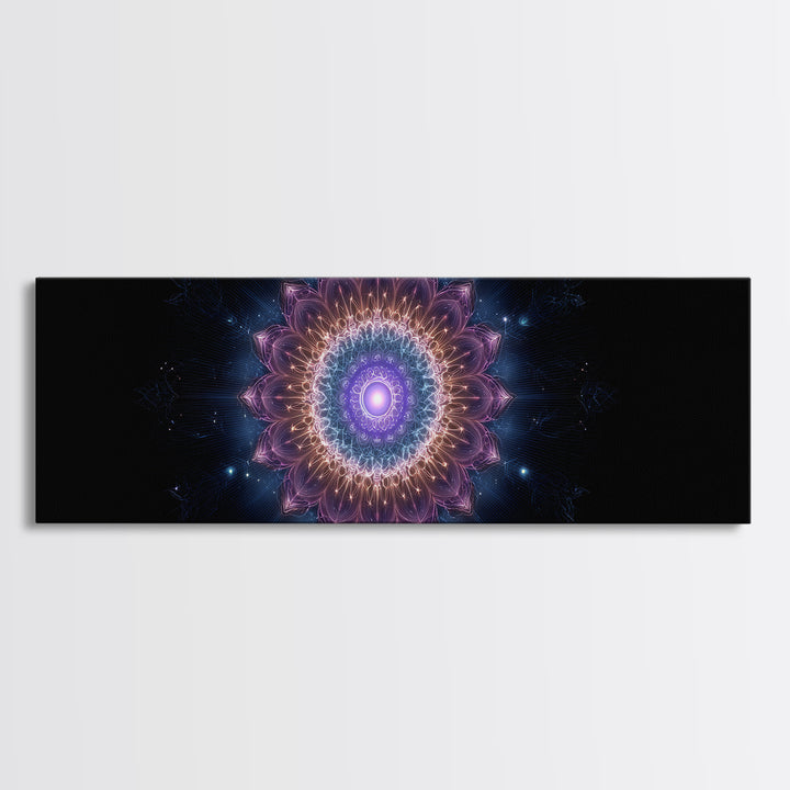 Glowing Purple Mandala Cosmic Wall Art, Celestial Abstract Canvas Print, Spiritual Decor, Meditation Room Art Gift For Her