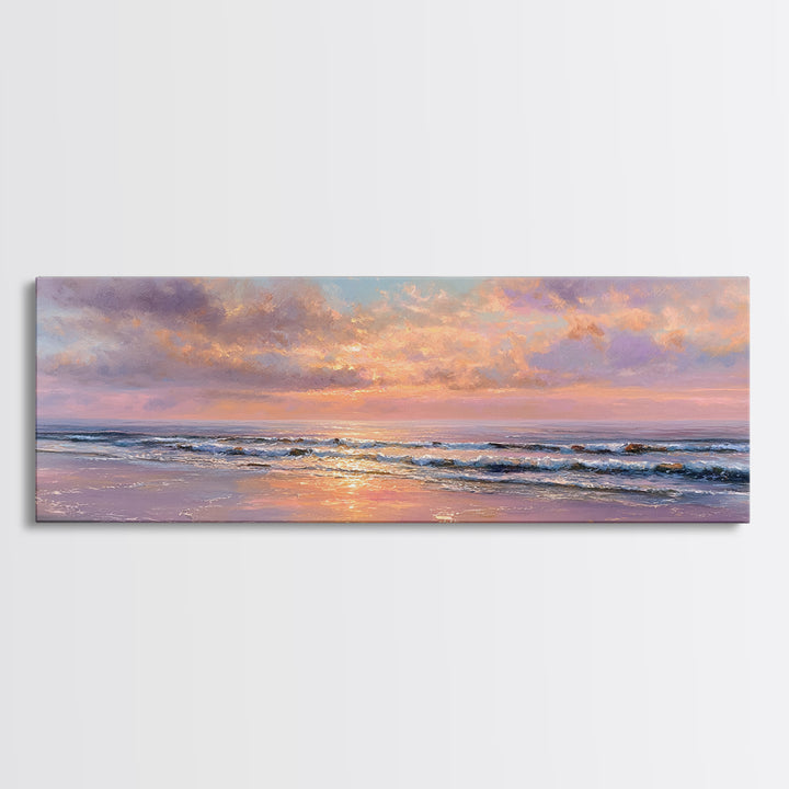Pastel Ocean Sunset Canvas Print, Romantic Seascape Painting, Coastal Wall Art, Serene Beach House Living Room Decor Gift