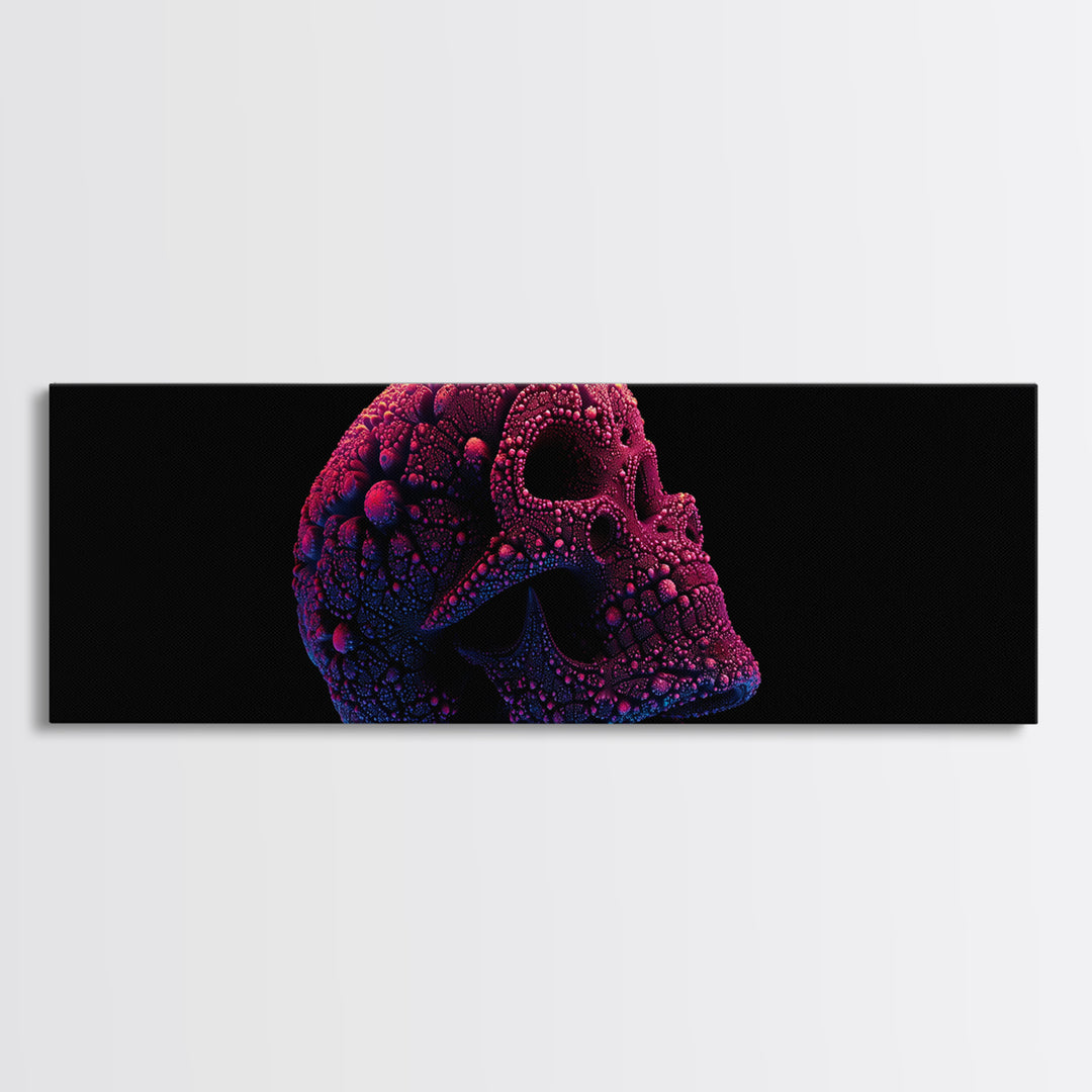 Neon Fractal Skull Canvas Print, Gothic Dark Art Wall Art, Psychedelic Horror Decor, Edgy Man Cave Statement Artwork, Gift For Him