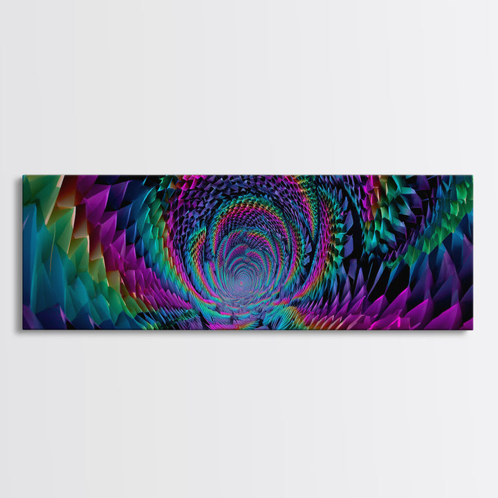 Rainbow Crystal Vortex Tunnel With Geometric Depth Canvas Print, Psychedelic Wall Art For Modern Abstract Home Decor And Office Decor