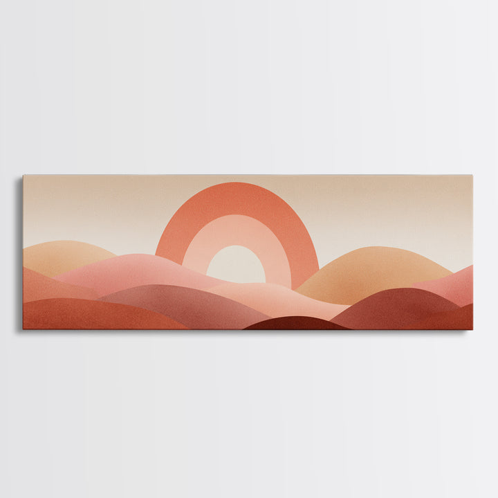 Terracotta Sun And Rolling Hills Canvas Print, Abstract Desert Landscape, Mid Century Modern Wall Art, Warm Earth Tone Decor