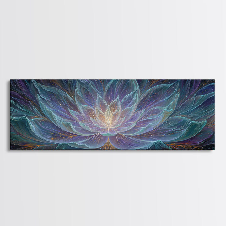 Luminous Cosmic Lotus Canvas Print, Celestial Flower, Meditation Room Art, Spiritual Wall Decor, Yoga Studio Decor Gift Idea