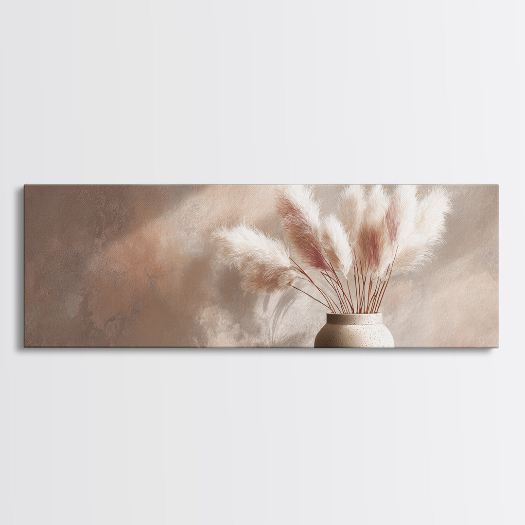 Neutral Pampas Grass Vase Framed Canvas Print, Beige Minimalist Wall Art, Japandi Home Decor, Modern Living Room Decor Print