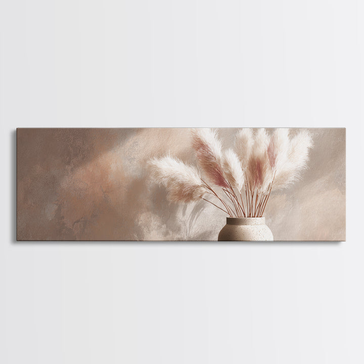 Neutral Pampas Grass Vase Framed Canvas Print, Beige Minimalist Wall Art, Japandi Home Decor, Modern Living Room Decor Print