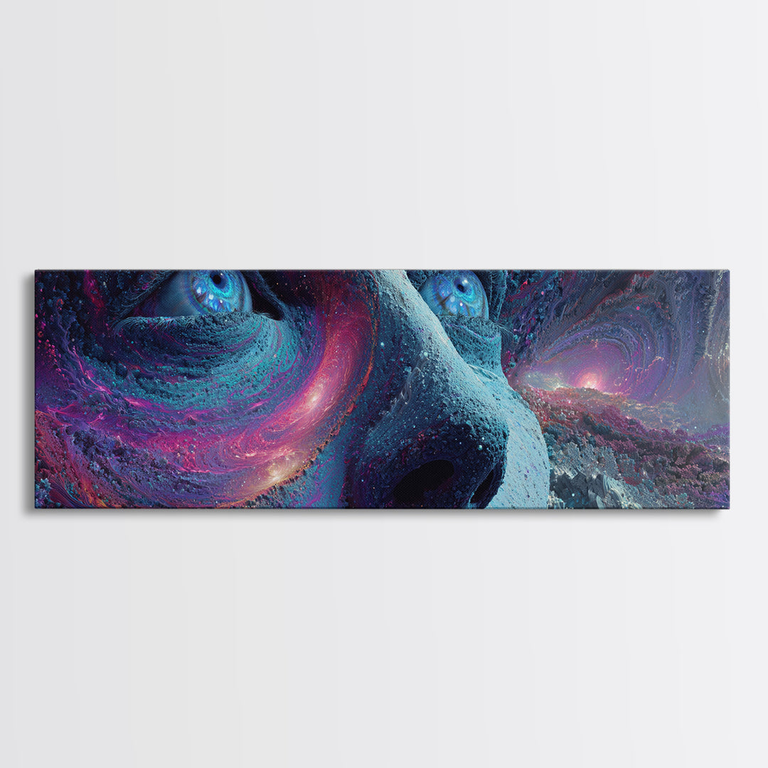 Surreal Cosmic Dog Face Canvas Print, Galaxy Animal Wall Art, Psychedelic Fantasy Decor, Space Lover Gift, Vibrant Modern Art
