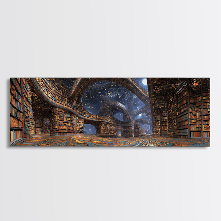 Grand Surreal Library Wall Art, Magical Bookshelves, Dark Academia Decor, Book Lover Gift, Home Office Wall Decor Art Print