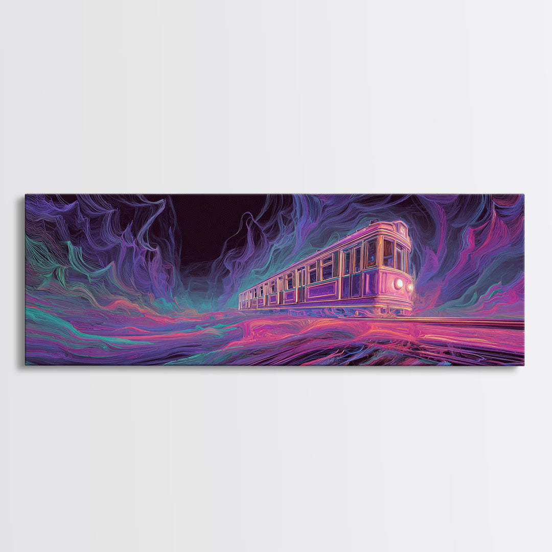 Neon Ghost Train Canvas Print, Cyberpunk Subway, Futuristic Urban Wall Decor, Gaming Room Decor, Sci Fi Modern Wall Art Gift