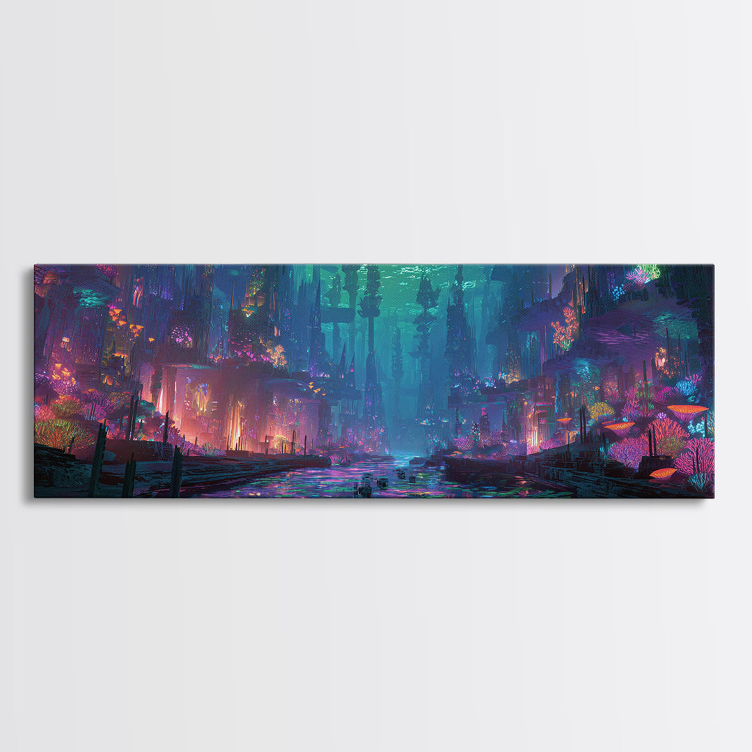 Neon Flooded Cyber City Wall Art, Futuristic Cityscape, Dystopian Sci Fi Decor, Gaming Room Wall Art, Modern Home Decor Print
