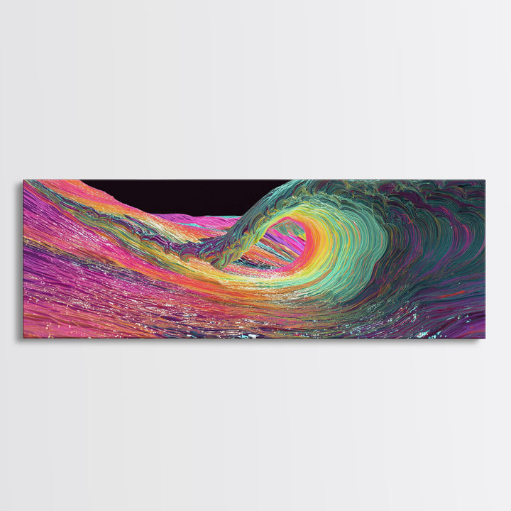 Rainbow Psychedelic Ocean Wave Canvas Print, Surf Wall Art, Colorful Coastal Decor, Modern Abstract Beach House Art Print