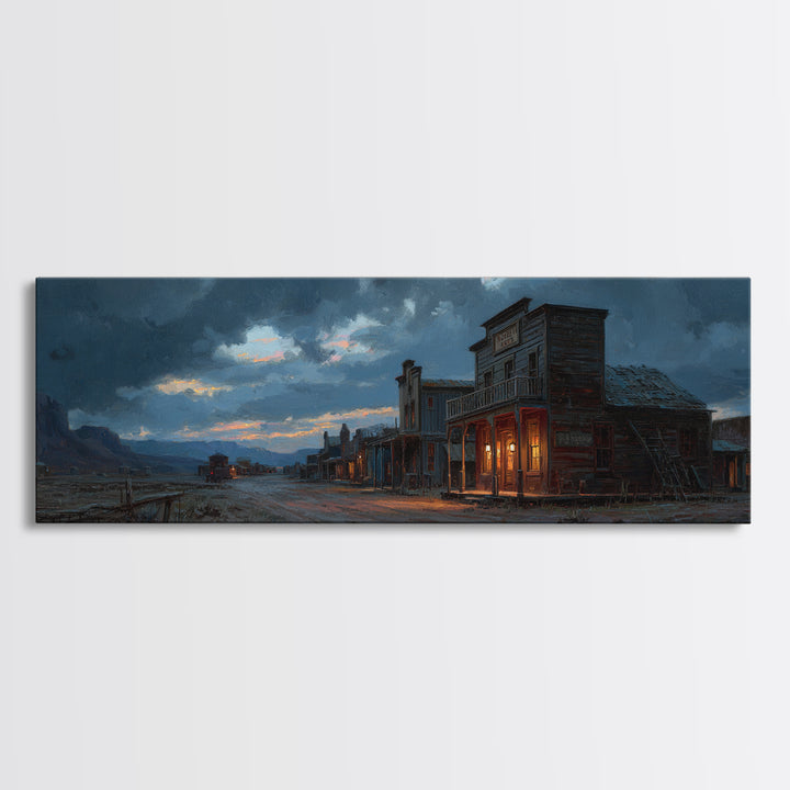 Stormy Western Ghost Town Wall Art, Moody Frontier Street Canvas, Rustic Cowboy Decor, Man Cave Print, Large Wall Decor For Him