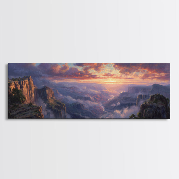 Grand Canyon Sunset Vista Wall Art, Panoramic Landscape Painting, Large Wall Art, Nature Wall Decor, Living Room Decor, Home Decor