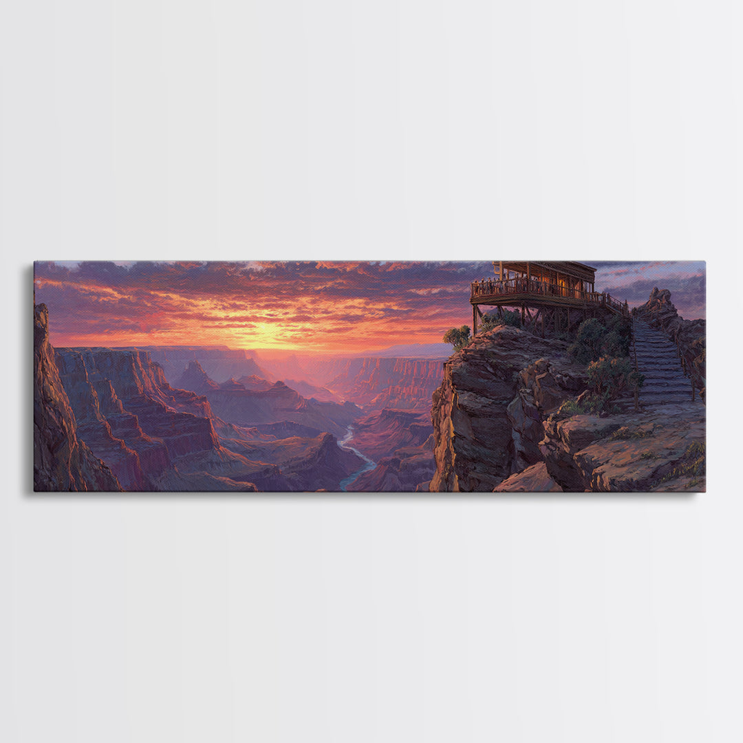 Grand Canyon Sunset Lookout Framed Canvas Print, Southwest Landscape Wall Art, Rustic Cabin Decor, National Park Travel Poster Print