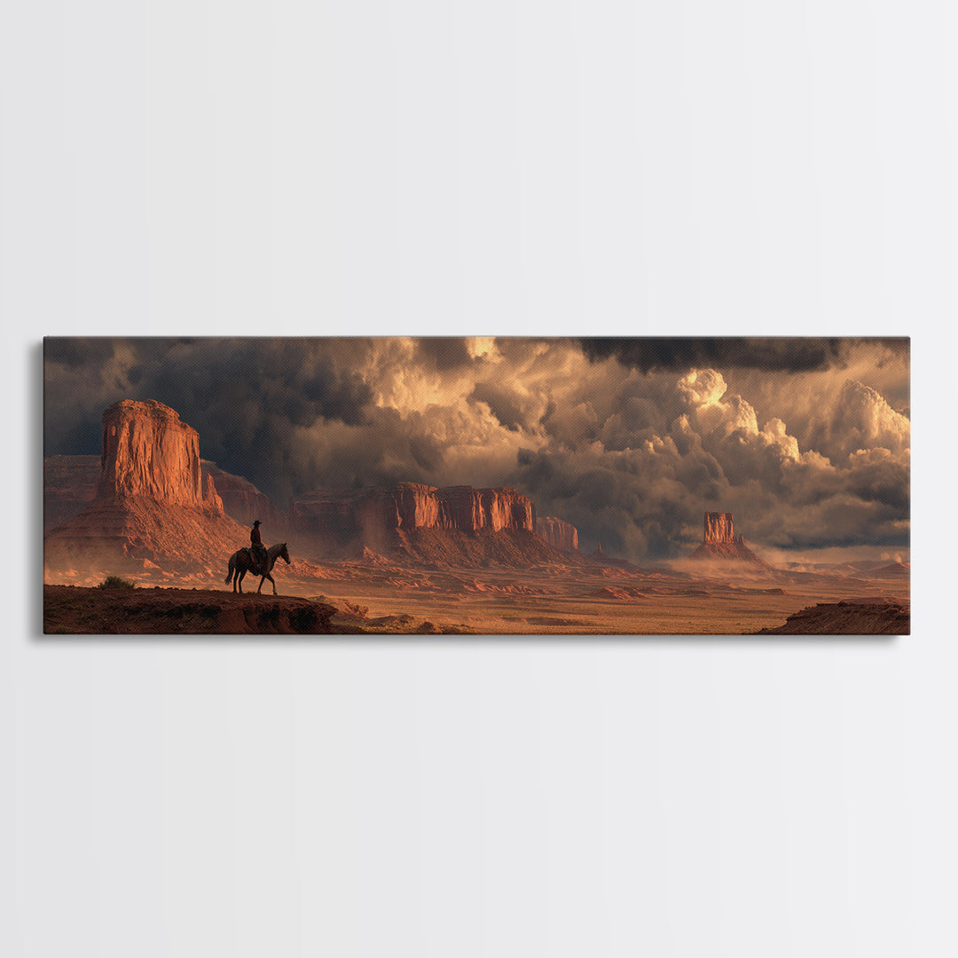 Stormy Western Mesa Canvas Print, Cowboy Desert Landscape Wall Art, Southwestern Decor, Rustic Living Room Wall Art Print