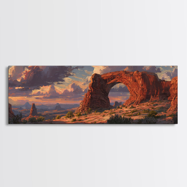 Red Rock Desert Arch At Sunset Framed Canvas Print, Southwest Landscape Wall Art, Utah Travel Decor, Rustic Home Decor, Nature Wall Art