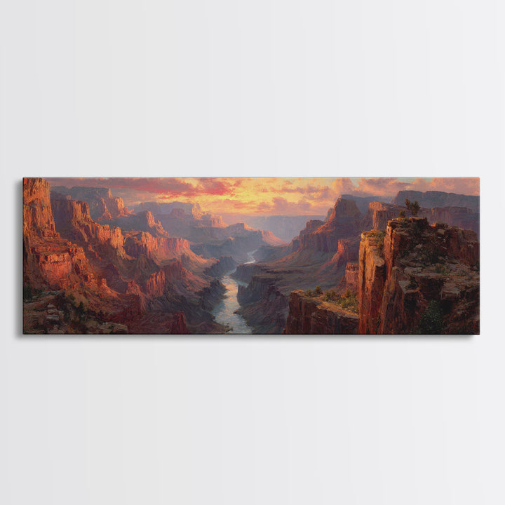 Grand Canyon River Sunset Wall Art, Panoramic Canvas Print, Southwest Landscape Decor, Large Desert Art For Living Room Decor