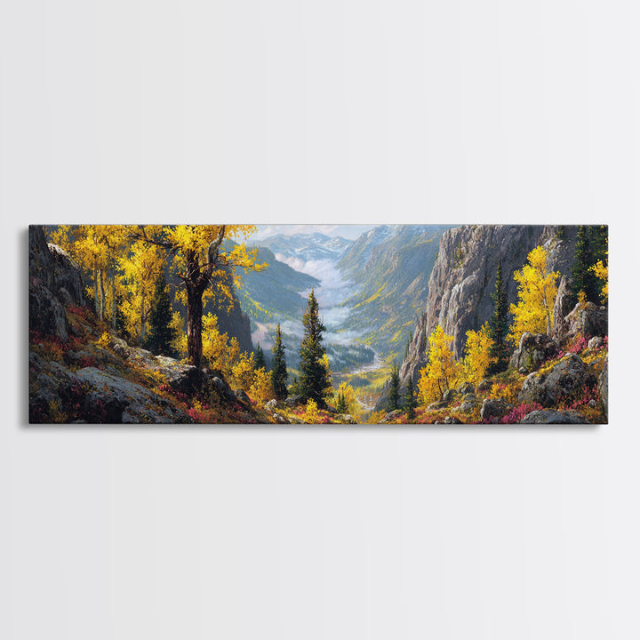 Golden Aspen Mountain Valley Canvas Print, Autumn Landscape Wall Art, Nature Wall Decor, Cabin Decor, Large Living Room Panoramic Art