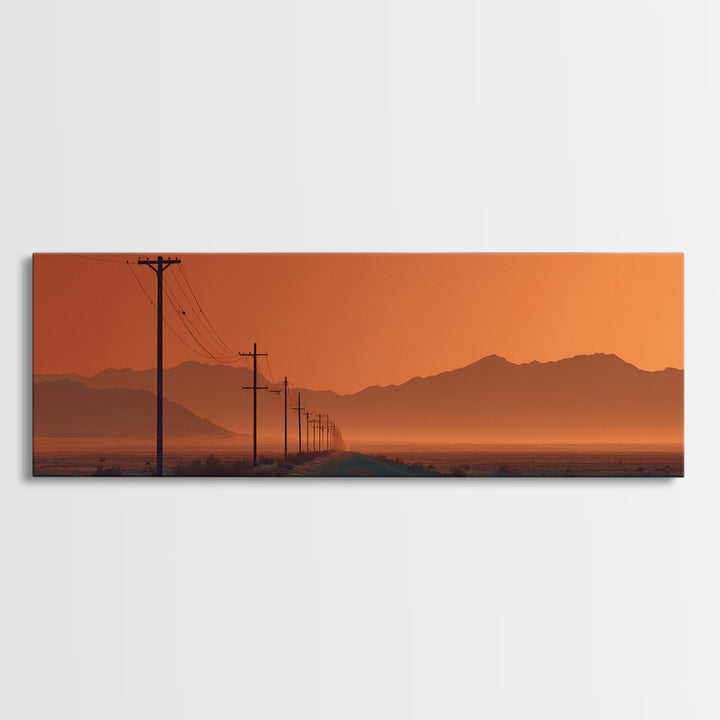 Orange Desert Road With Utility Poles, Southwestern Wall Art, Desert Canvas Print, Modern Rustic Decor, Western Wall Decor