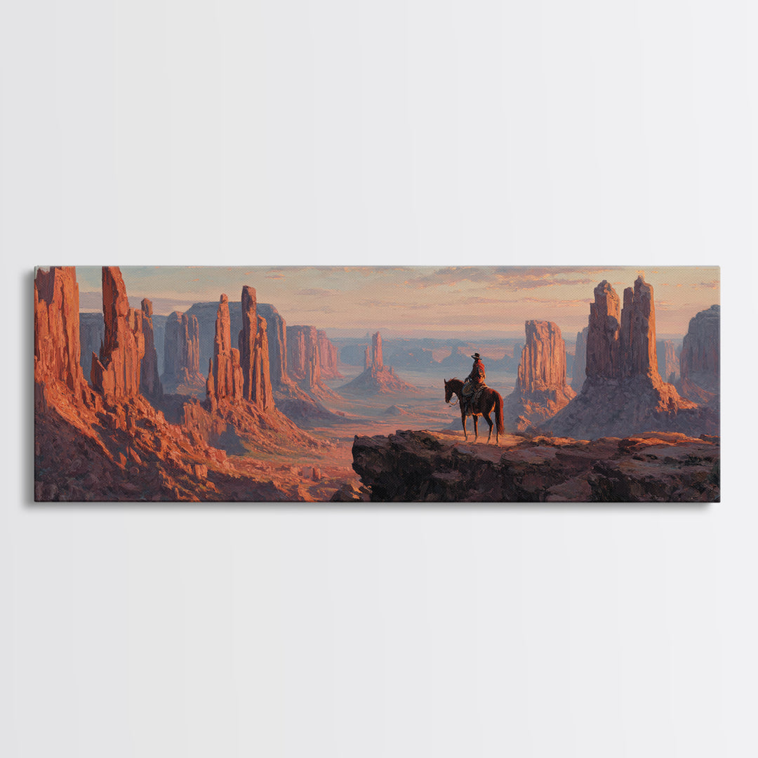 Monument Valley Cowboy Canvas Print, Western Desert Landscape, Southwestern Wall Art, Rustic Ranch Home Above Sofa Decor